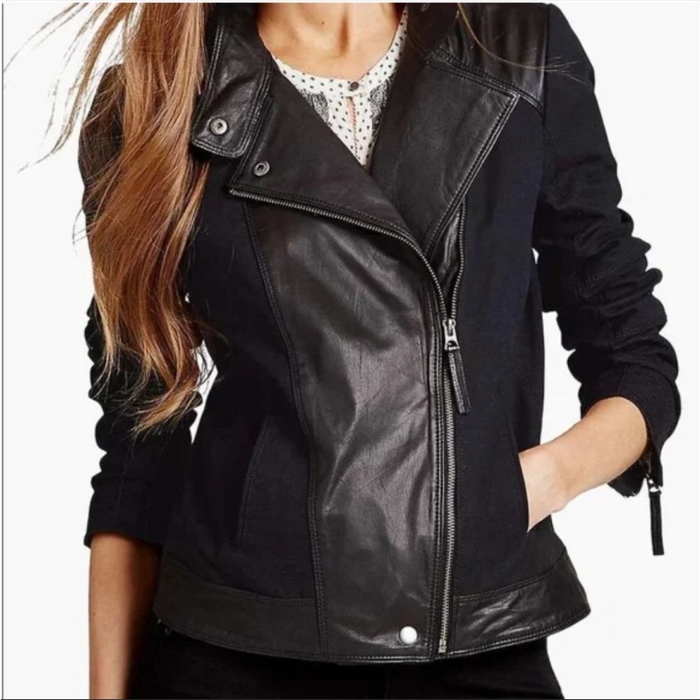Lucky Brand Leather Trimmed Moto Jacket